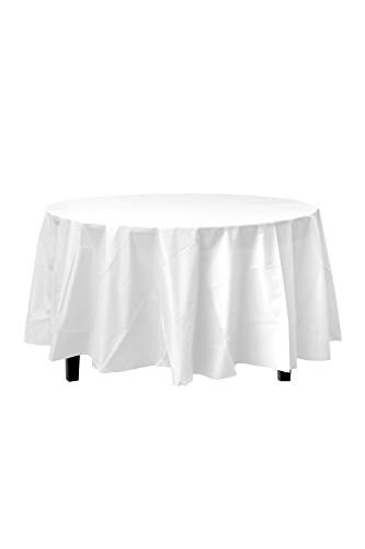 12-Pack Premium Plastic Tablecloth 84in. Round Table Cover - 84-Inch Round White