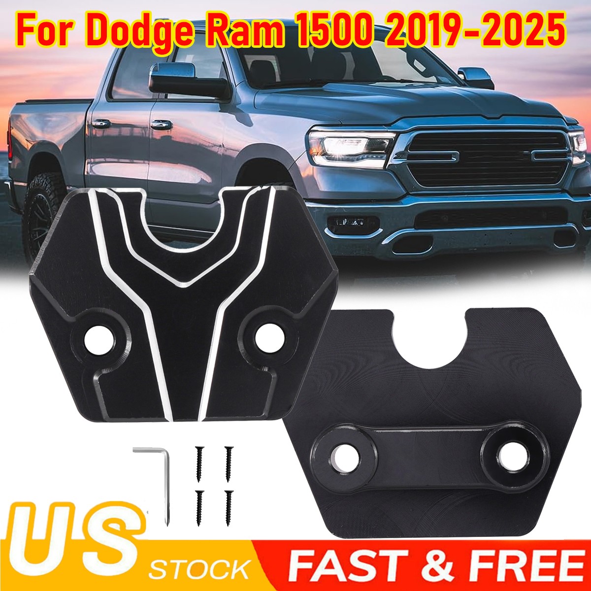 Black Aluminum Sun Visor Repair Fix Kit for Dodge Ram 1500 2019-2025 Left Right