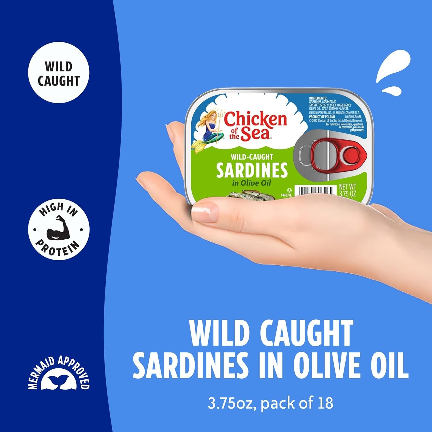 Sardines in Olive Oil, 3.75 Oz. Cans (Pack of 18), Wild Caught Canned Sardines,