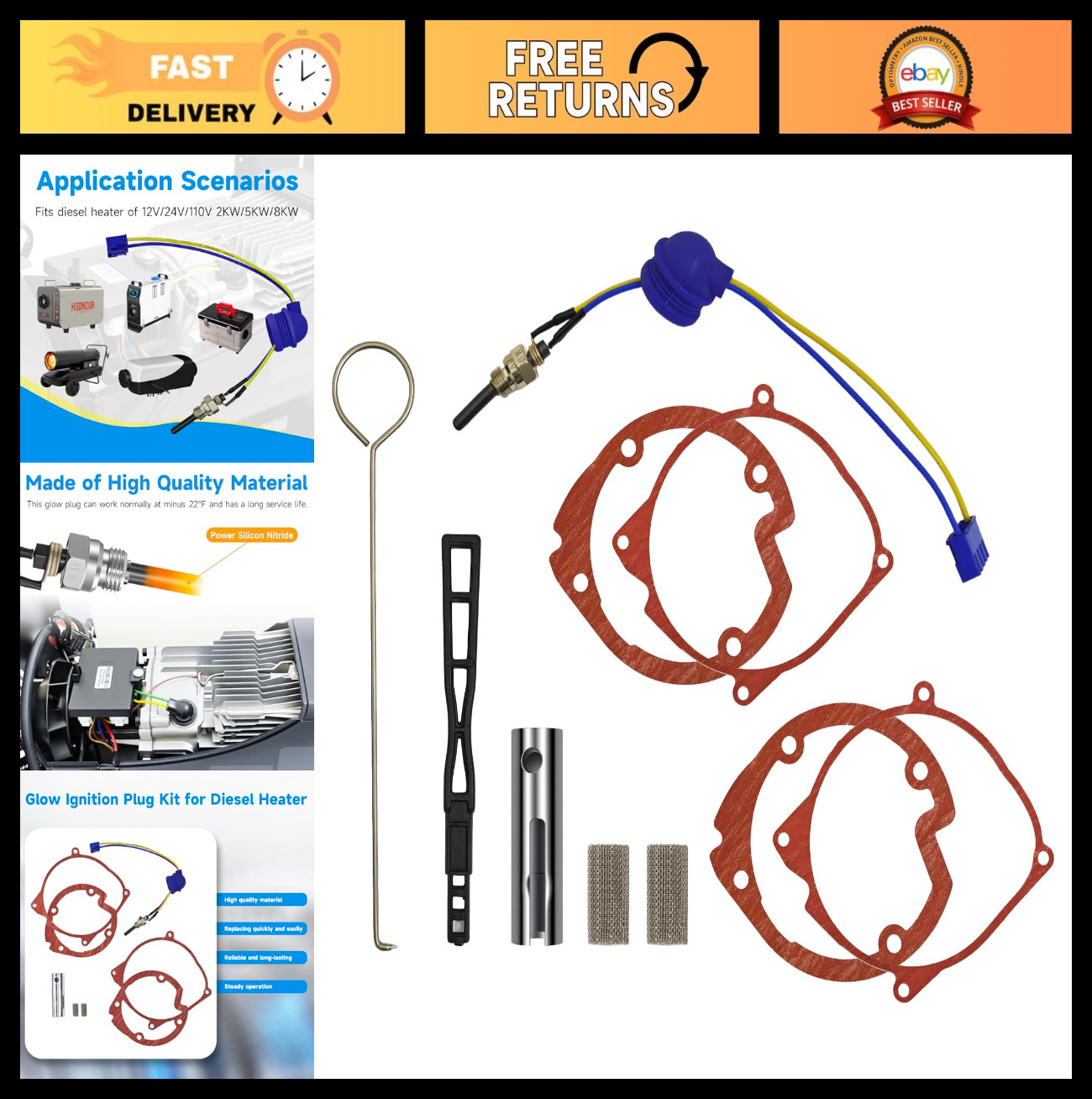 Glow Plug Repair Kit - Ceramic Replacement for 12V/24V Diesel Heaters, 10PCS