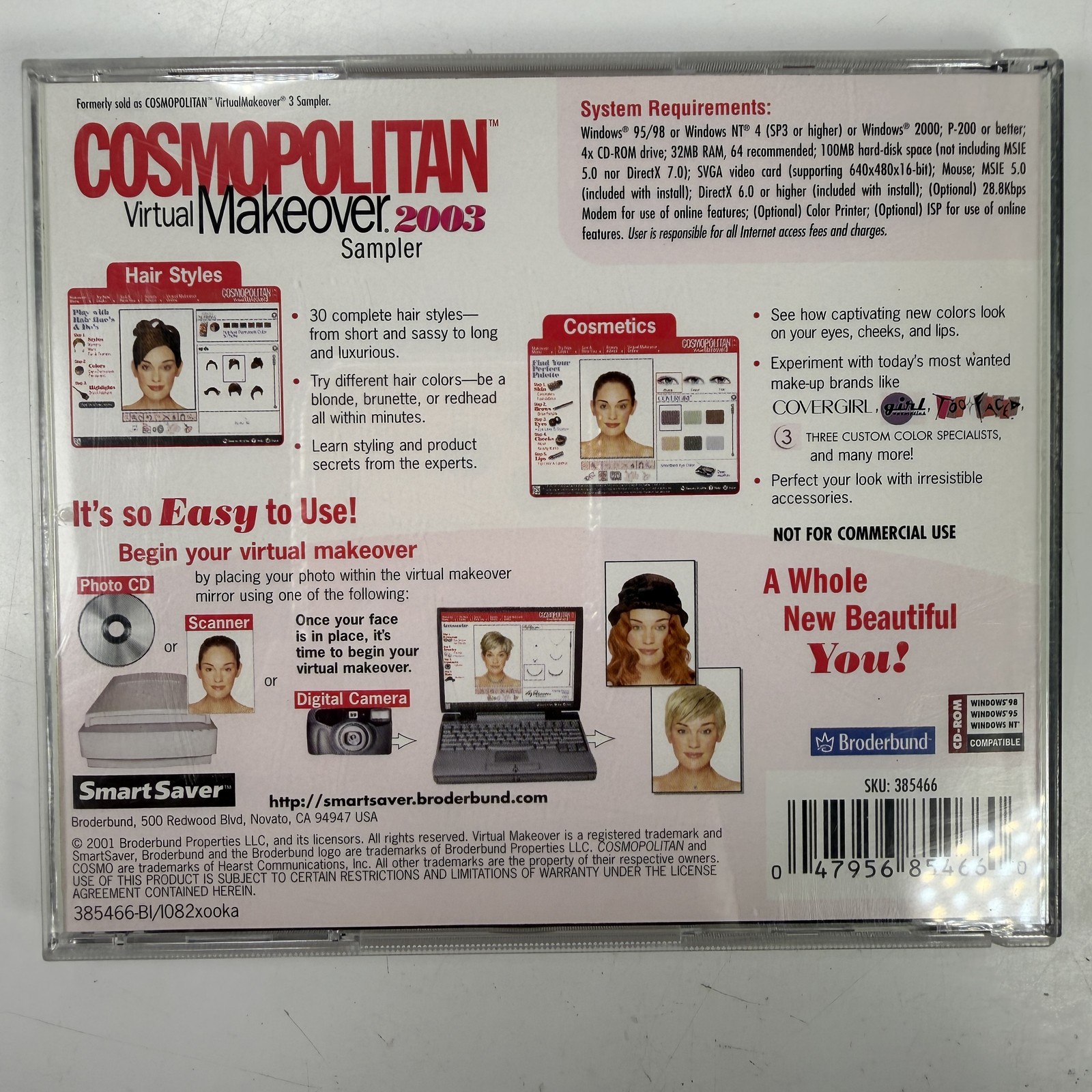 Cosmopolitan Virtual Makeover 2003 Sampler PC CD-ROM SmartSaver Windows 95 98 NT