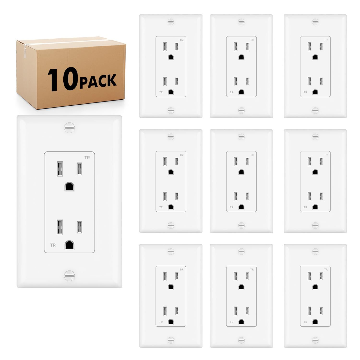 Decorator Receptacle Outlet, Tamper Resistant,15A,20A,with Wallplate,UL Listed