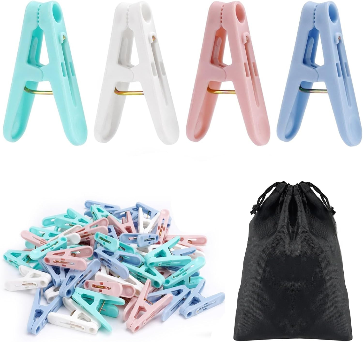 56 Pcs Colorful Clothespins, 4 Colors Spring Clips (2 Inch) Small Clothes Pin...