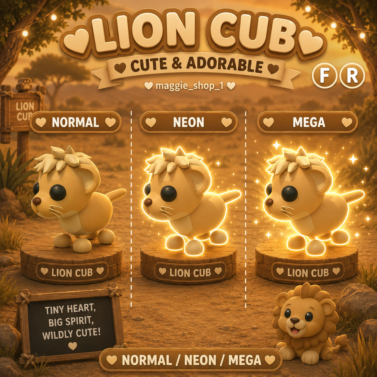 Lion Cub FR Normal/Neon /Mega ✨ Adopt From Me Today ✨ Top Picks