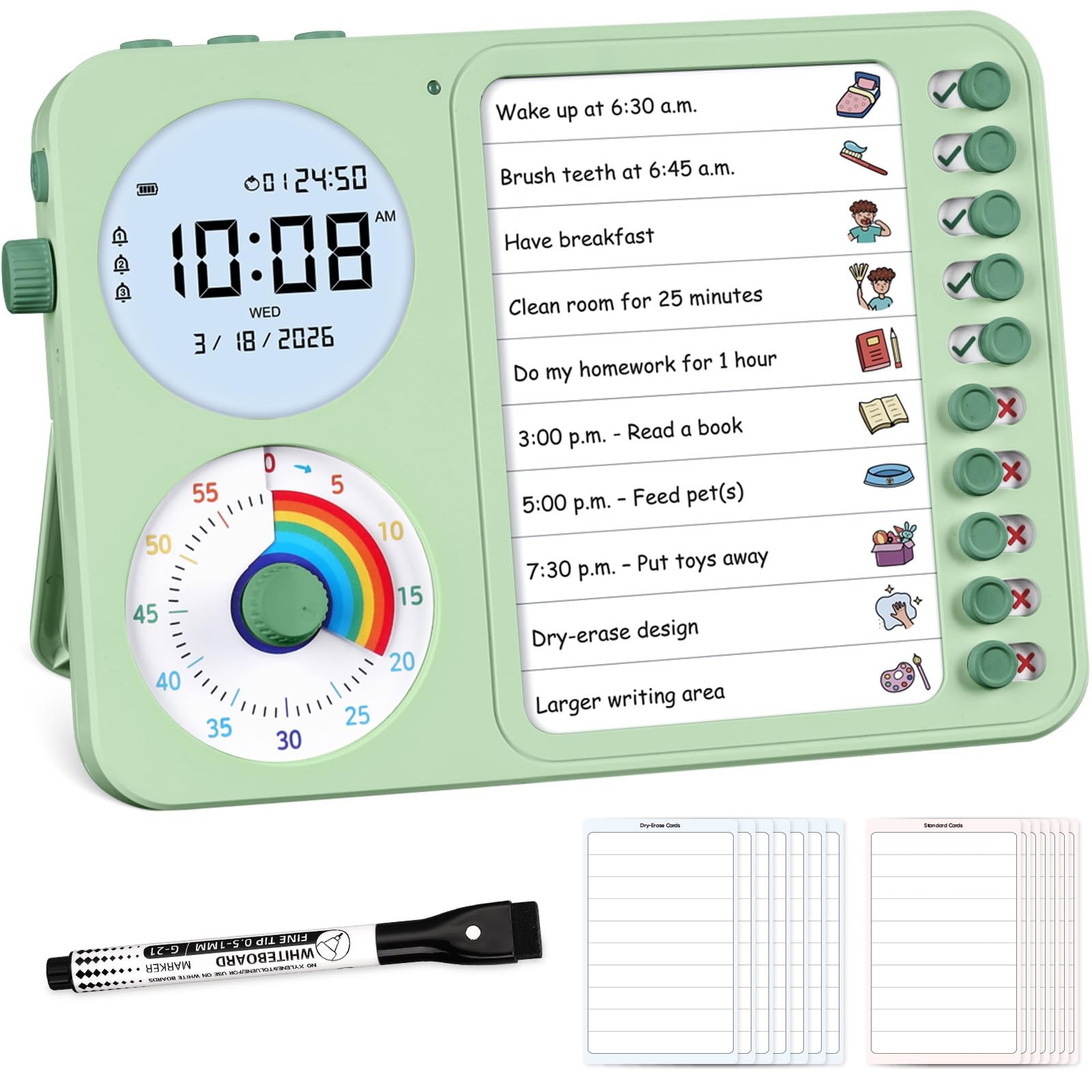 3-in-1 Visual Timer & ADHD Tool for Kids and Adults – Task Timer with Chore C...