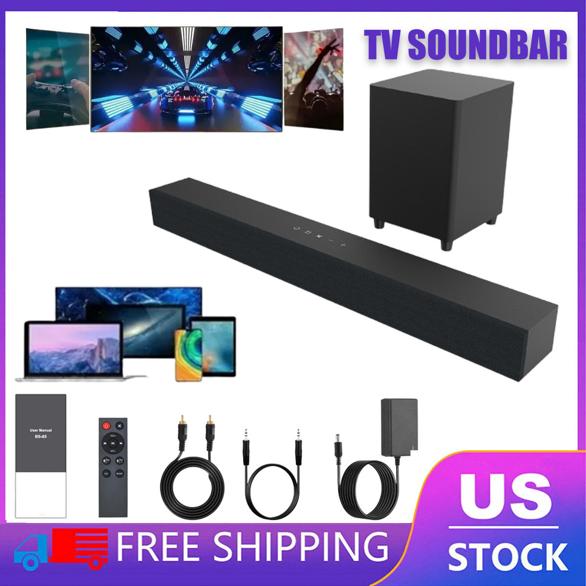 Surround Sound Bar Wireless Bluetooth Stereo Speakers Soundbar TV Home Theater