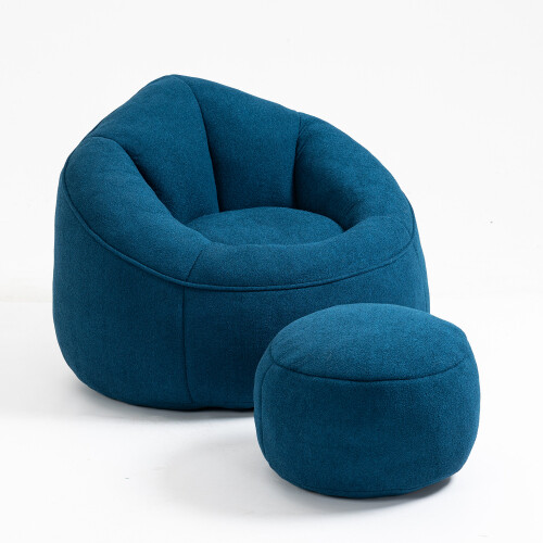 Bean Bag Sofa Chair High Pressure Foam Bean Bag Chair with Padded Footrest Blue