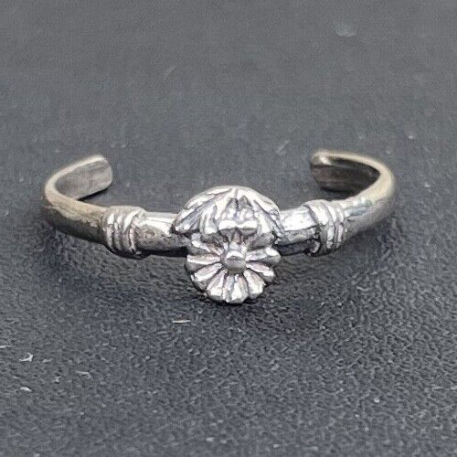 Flowers toe ring genuine solid .925 sterling silver adjustable in gift box