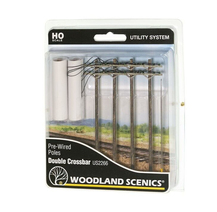 Woodland Scenics US2266 Pre-Wired Poles - Double Crossbar - HO Scale NEW