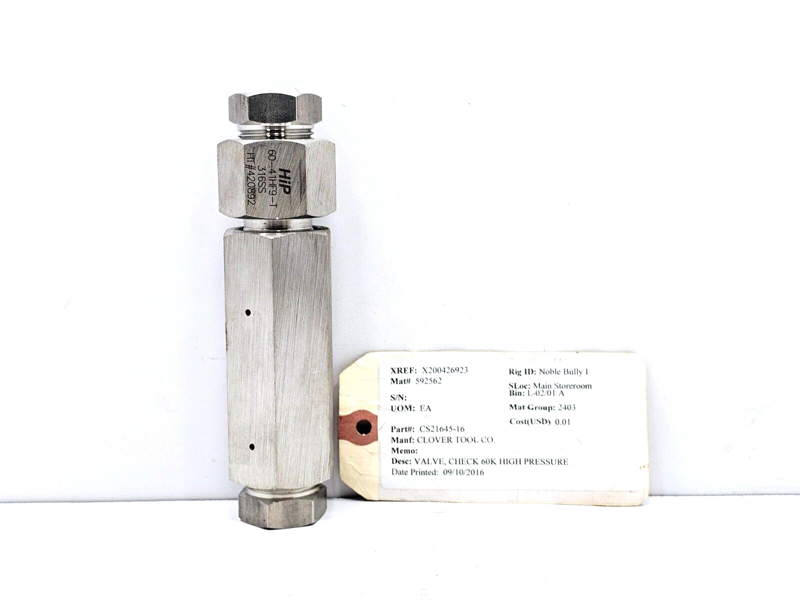 HIP 60-41HF9 BALL CHECK VALVE HIGH PRESSURE 60000 PSI
