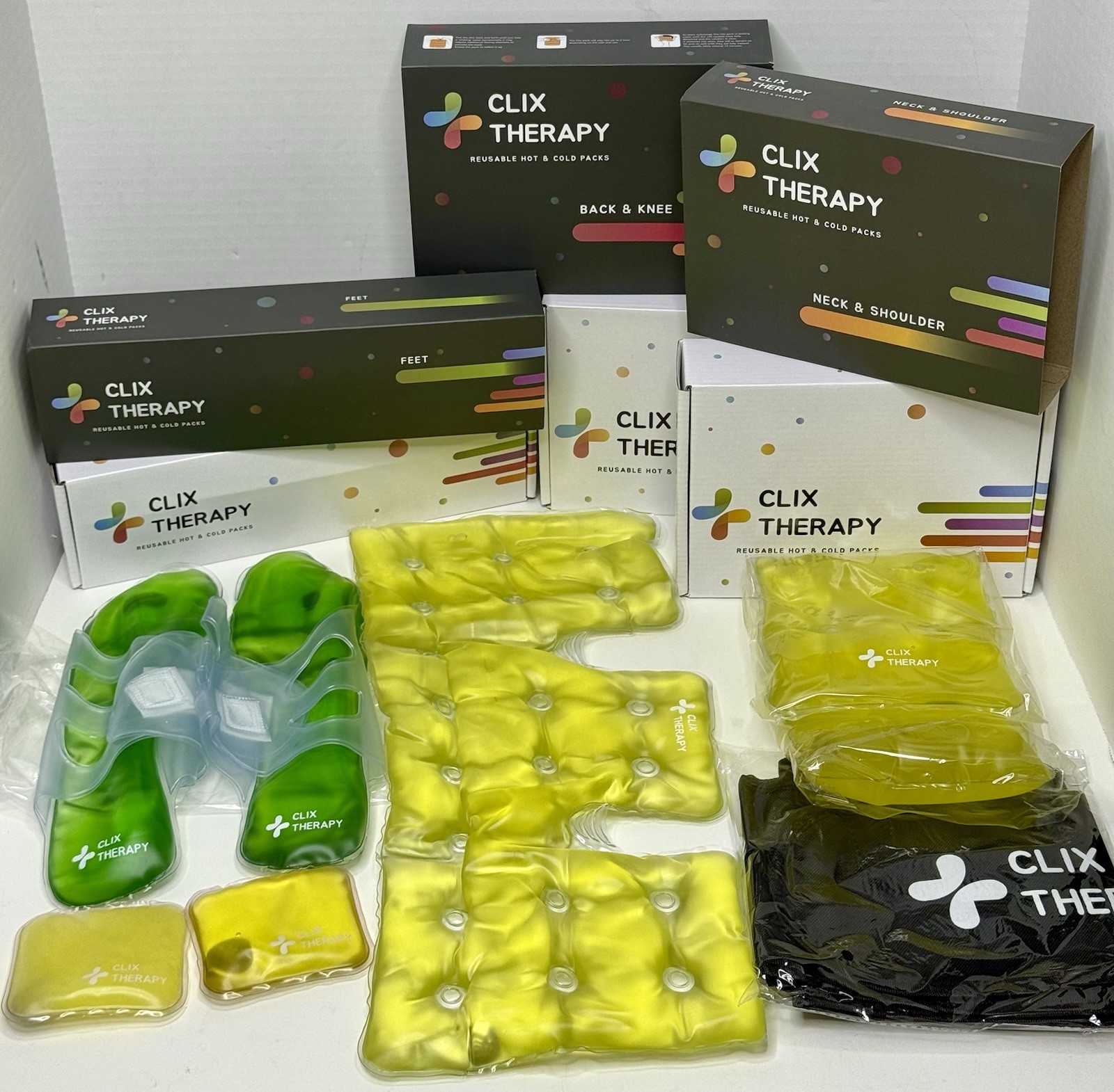 Clix Therapy Reusable Hot & Cold Pack Set Neck/Shoulder, Feet, Back/Knee, Hands