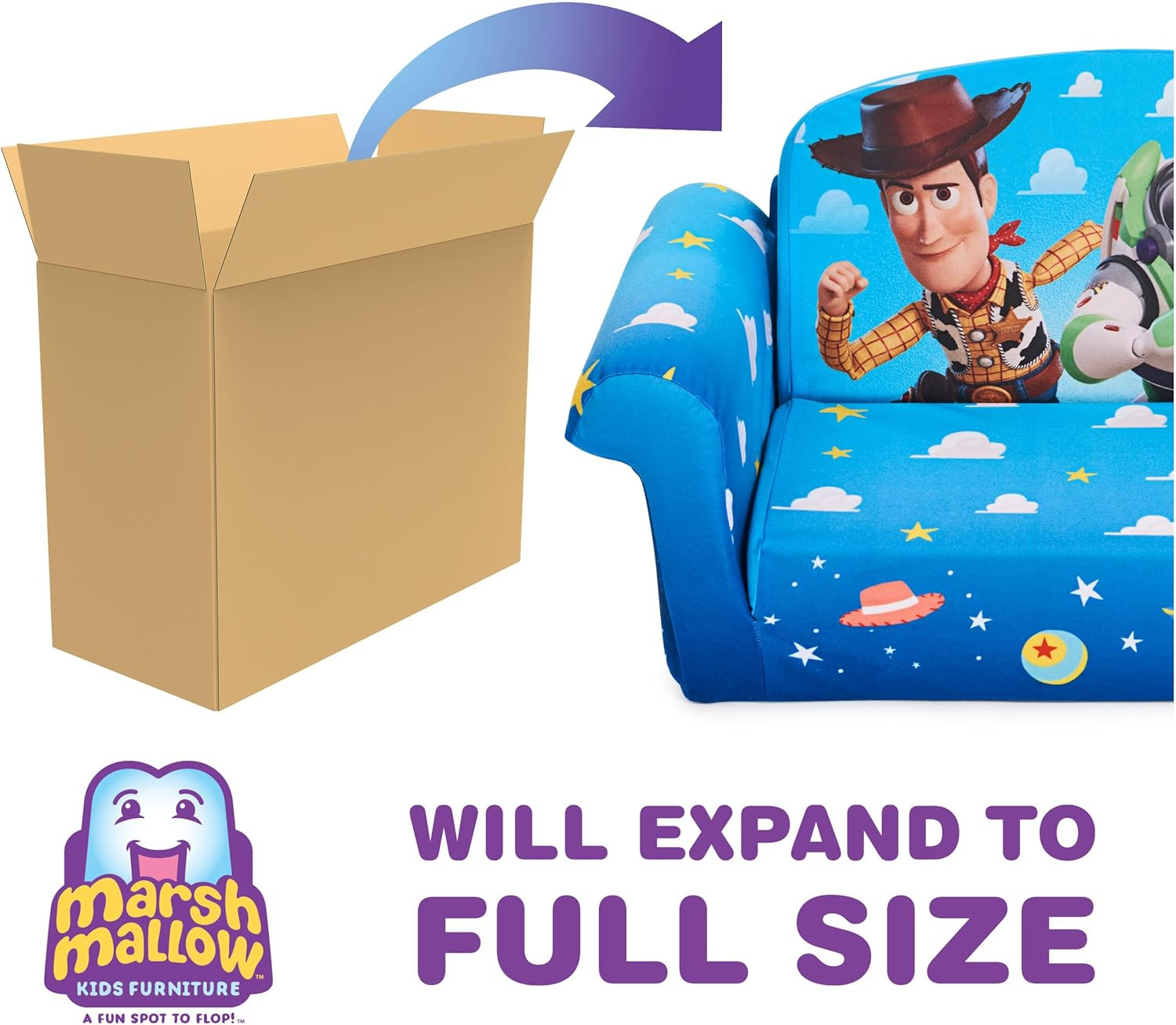 , Children'S 2-In-1 Flip Open Foam Compressed Sofa, Disney'S Toy Story