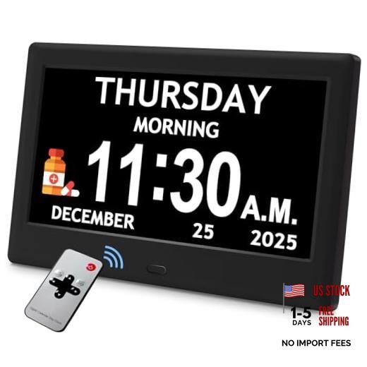 7'' Dementia Clock For Seniors, Large Display Digital Clock With Date, 7" Black