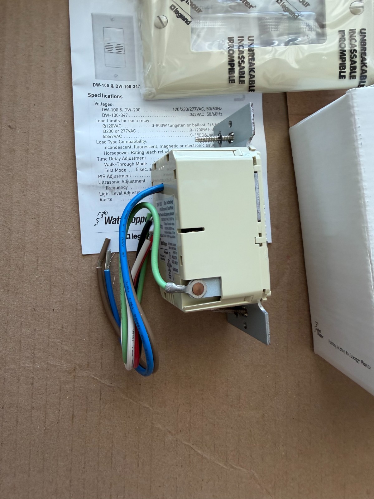 WattStopper DW-200-I Dual Tech Wall Switch Occupancy Sensor Dual Relay