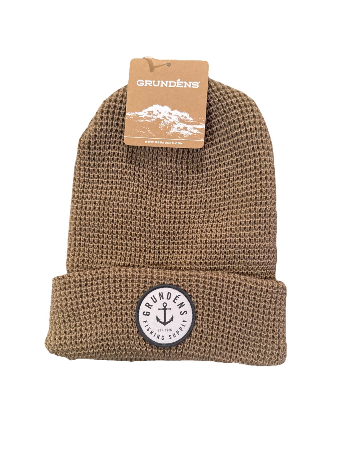 Grundens Waffle Beanie Hat Anchor Logo Mens Womens Warm Winter Headwear One Size