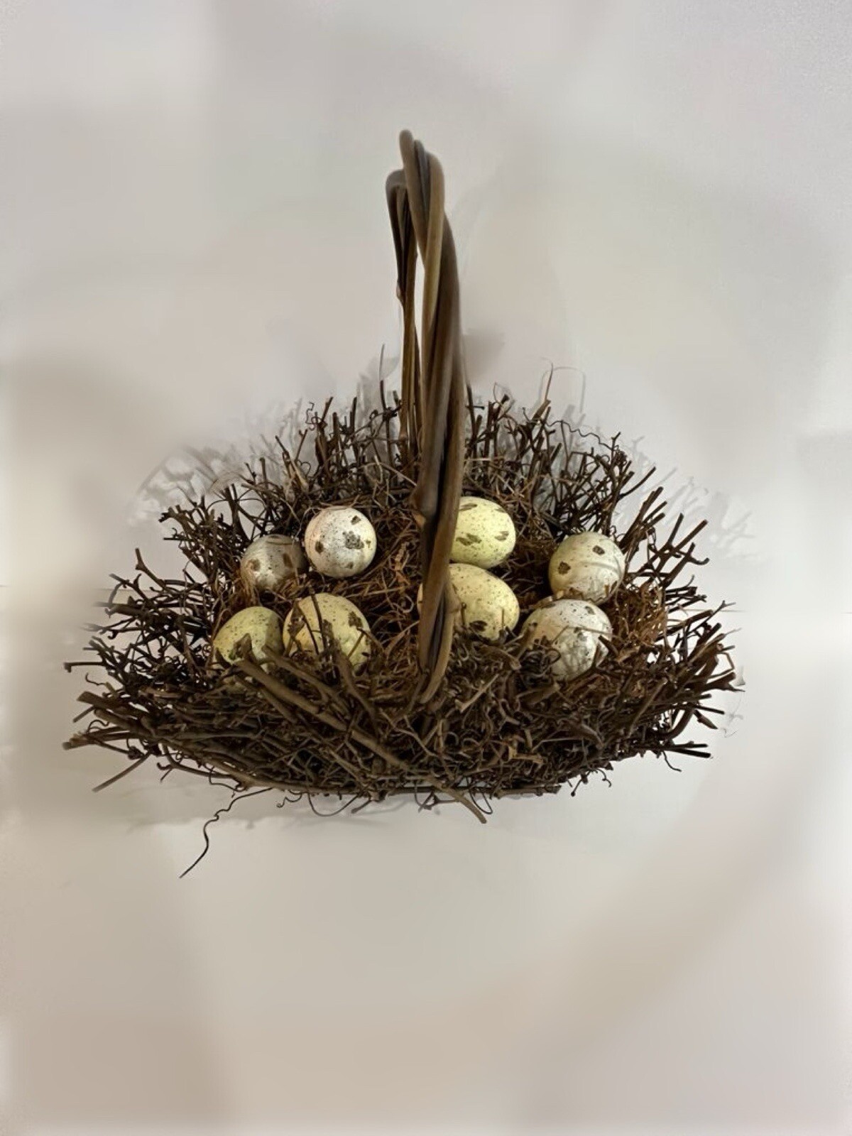 Vintage Rustic Handwoven Bird Nest Basket Real Speckled Egg Shells Farmhouse Dec