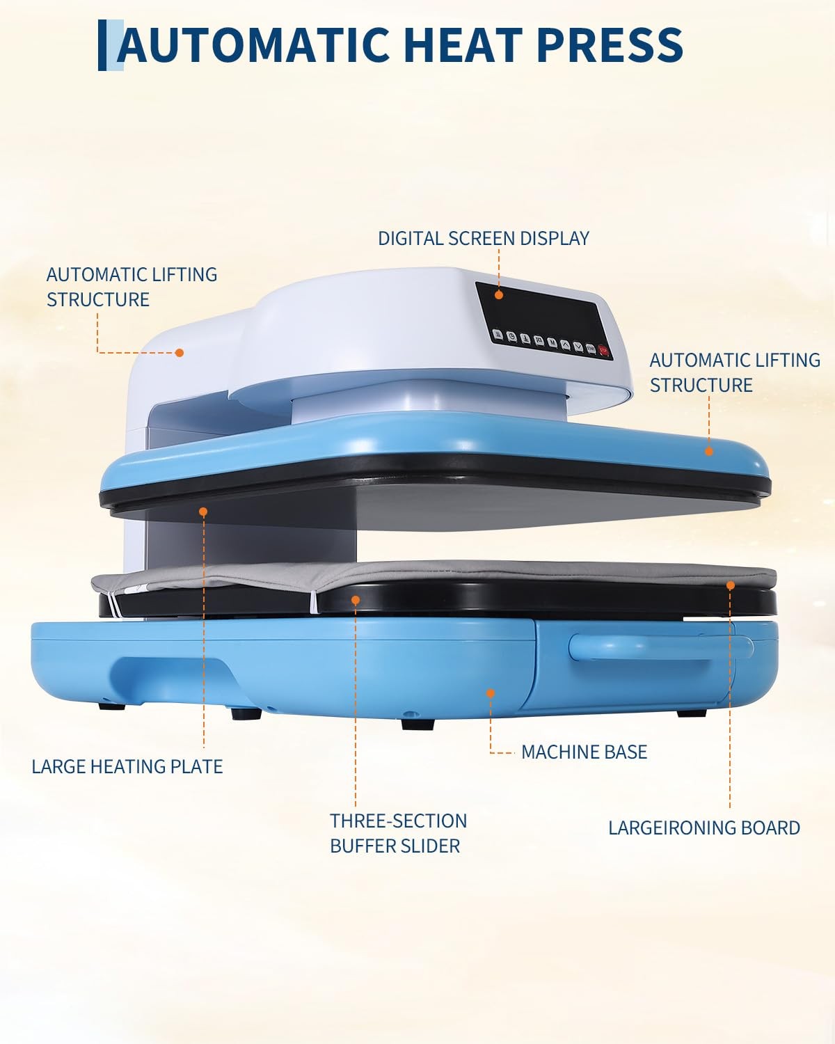 Automatic Heat Press Machine 15x15 Inch Smart Auto Release Adjustable 4 Memory