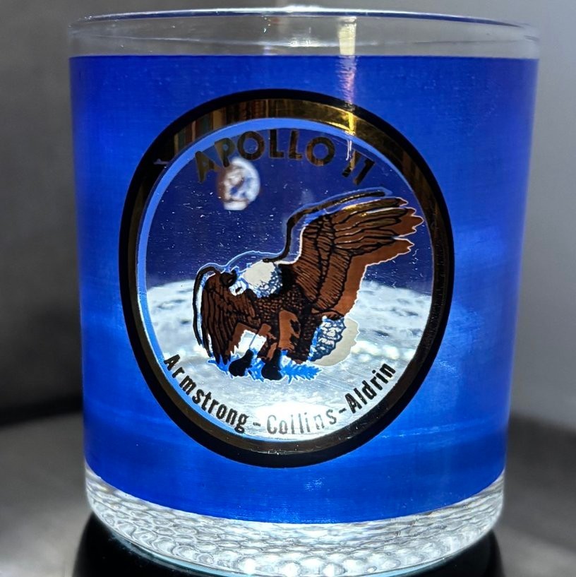 Vintage Apollo 11 Glass in cobalt blue with gold trim