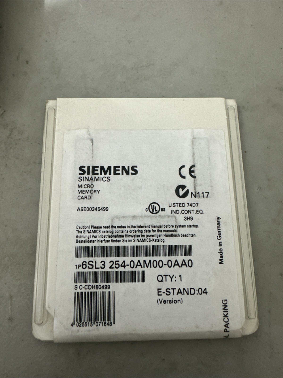 SIEMENS 6SL3 254-0AM00-0AA0 MICRO MEMORY CARD