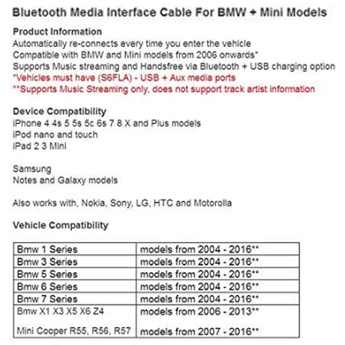 Wireless Bluetooth Music Receiver Adapter for BMW E90 E91 E92 E93 - AUX USB Stre