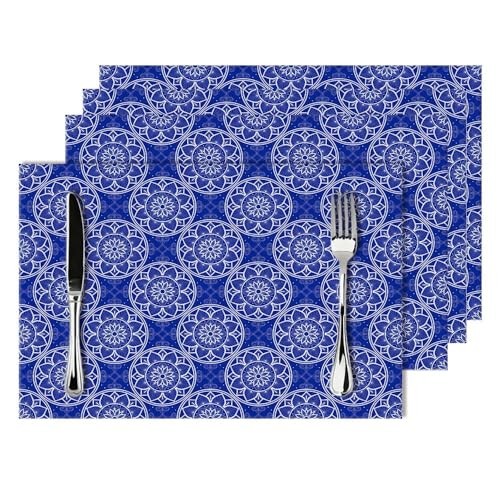 Chinoiserie Blue and White Florals Linen 12 x 18 Inch - 4 Pcs China-blue