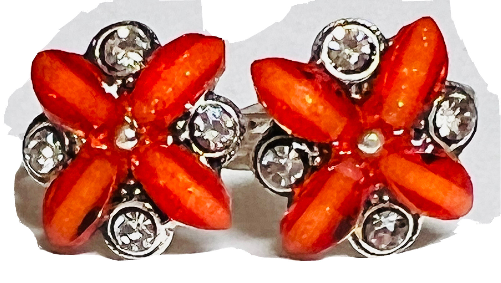 Red crystal 925 Sterling Silver Toe Ring Pair India Bichiya flower ADJUSTABLE