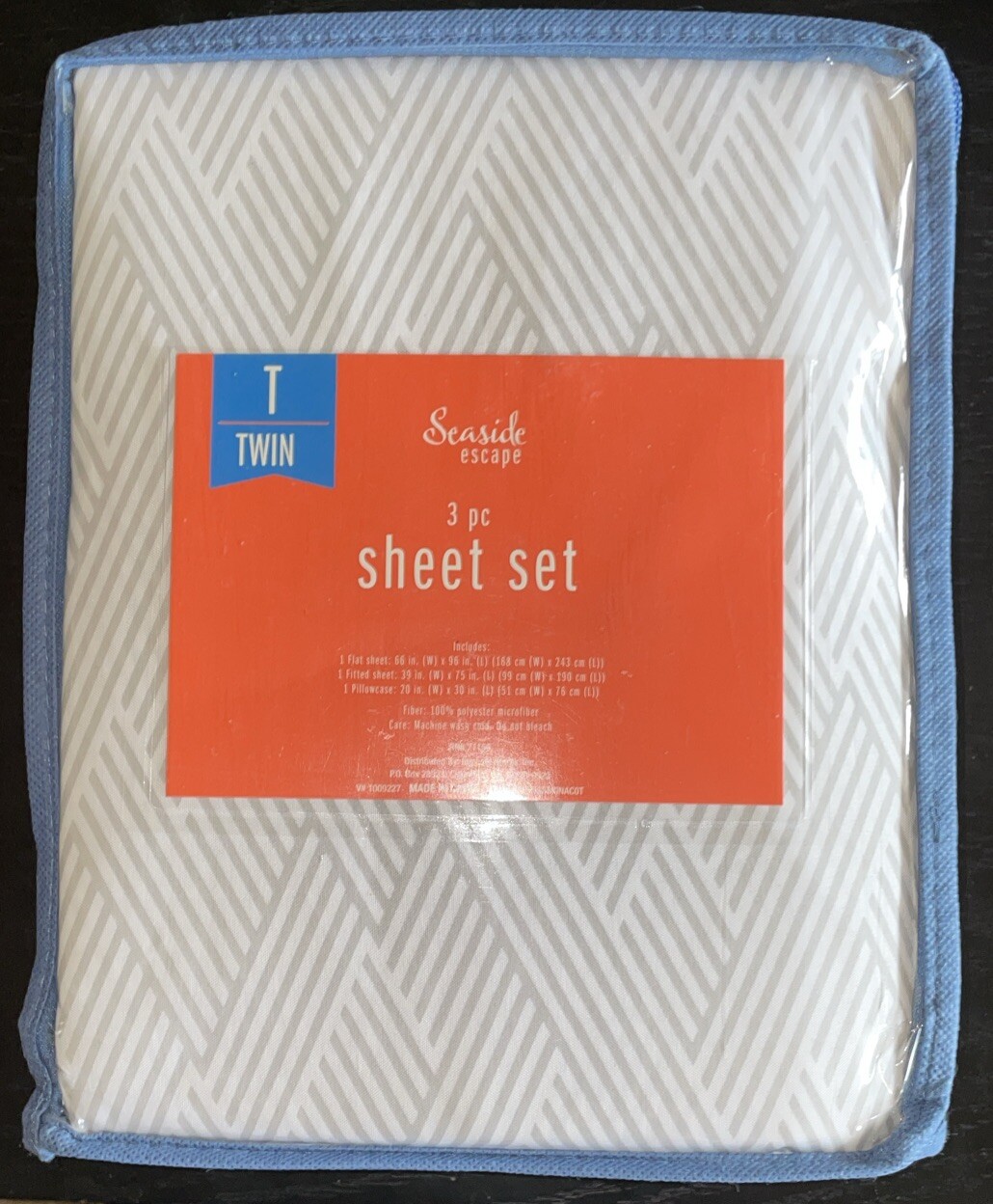 New Seaside Escape Twin Sheet Set, 3pcs, Gray Stripe 100% Polyester, Rn#71159
