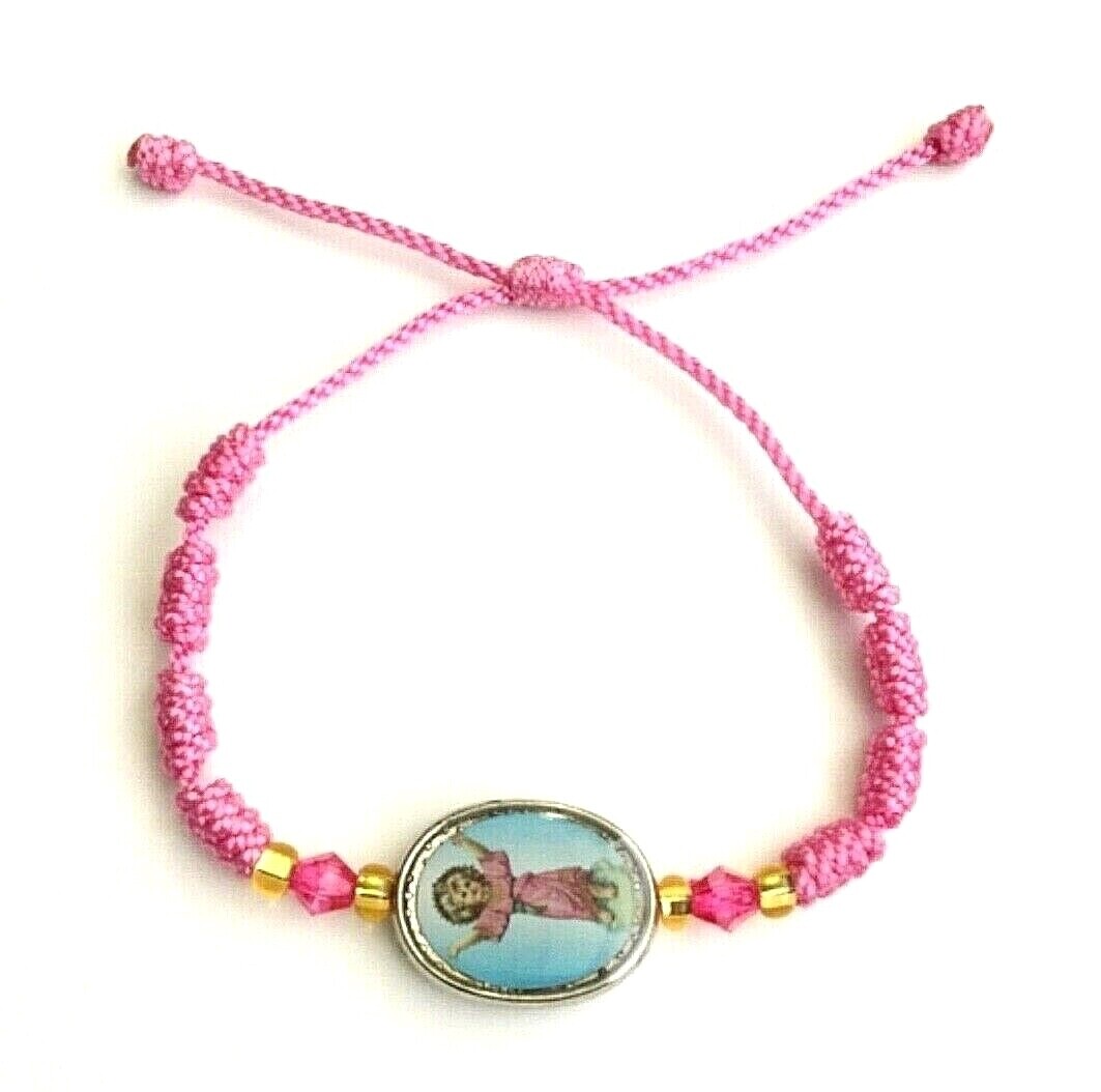 Pulsera del Divino Nino Jesus, Divine Child Protection Pink Bracelet
