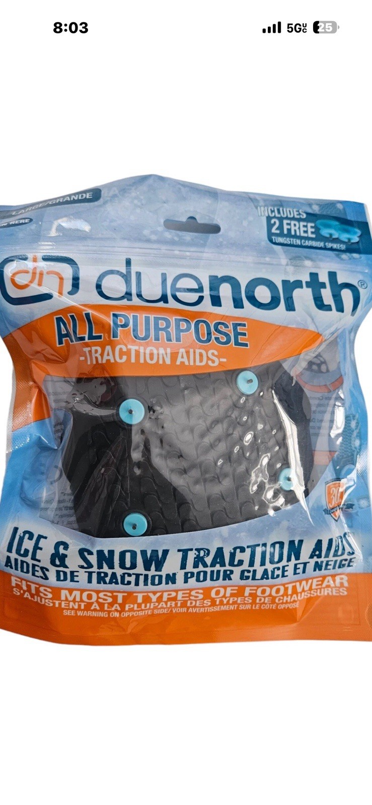 Due North All Purpose Ice & Snow Traction Aid Shoe Strap Attach Large Size- New