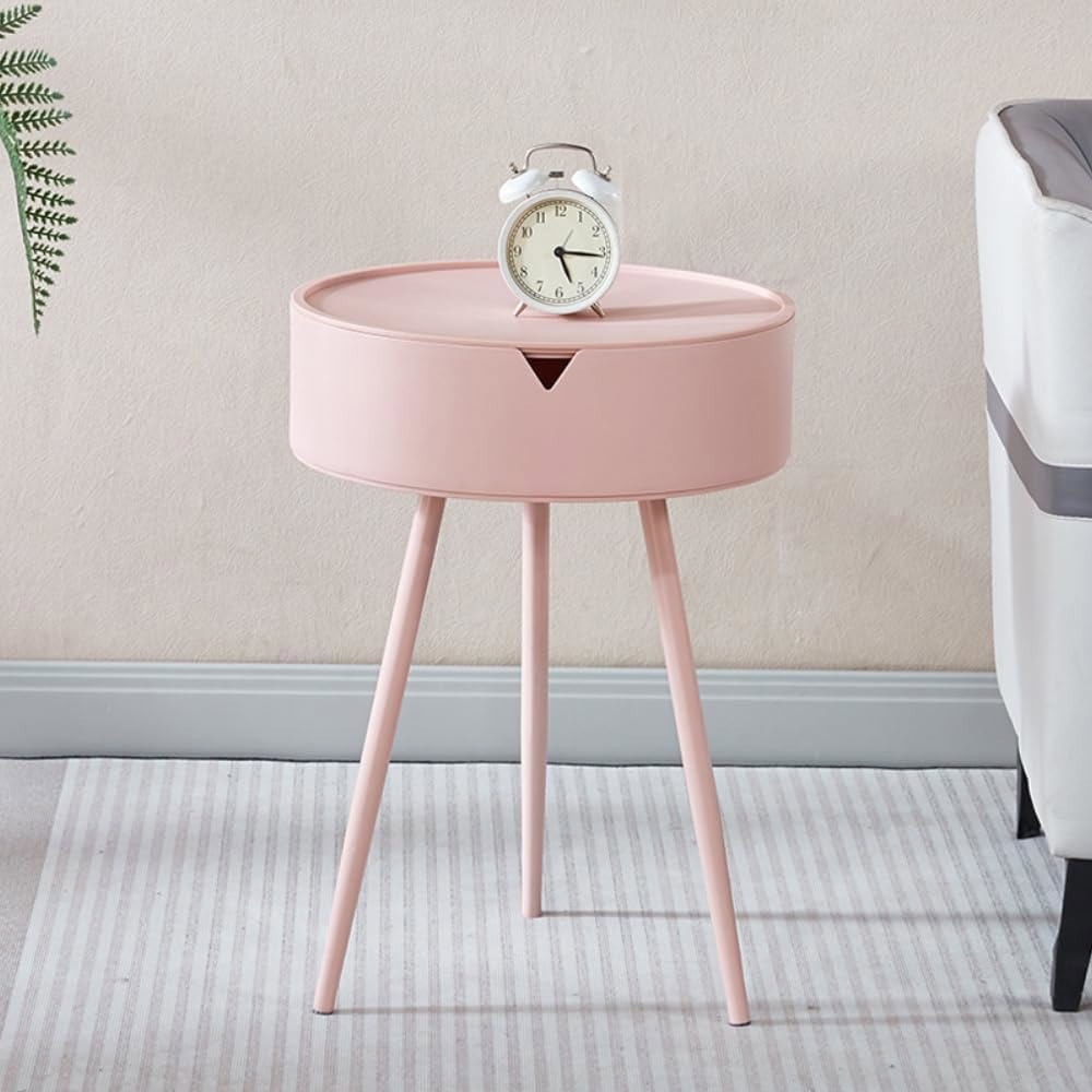 Pink Round Side Table W/ Storage Couch Side Coffee End Tables 16"L x 16"W x 22"H