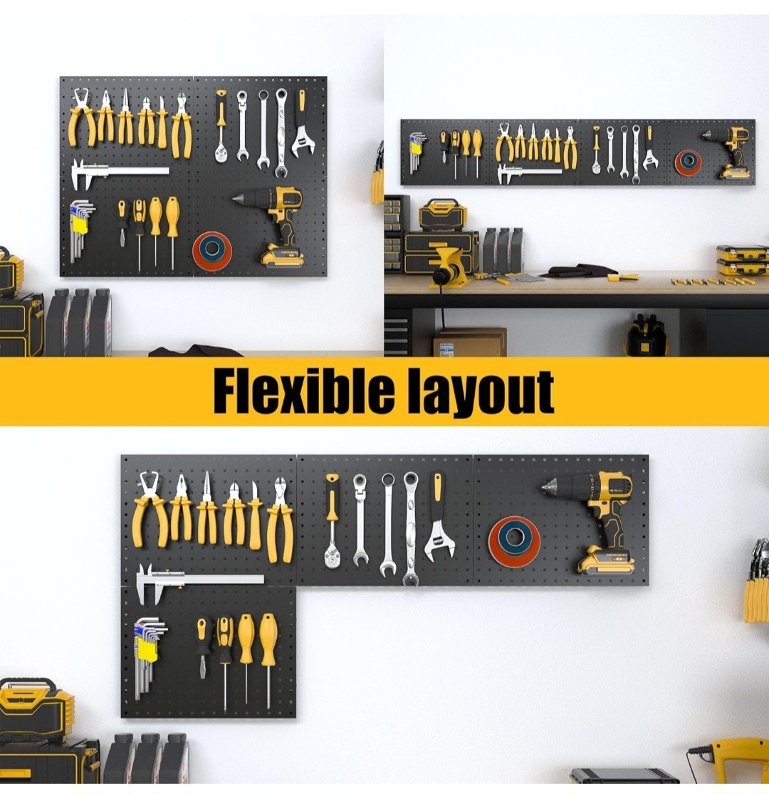 Peg Board, 4 Pack Metal Pegboard Panels without Hooks, Black Pegboards Wall...