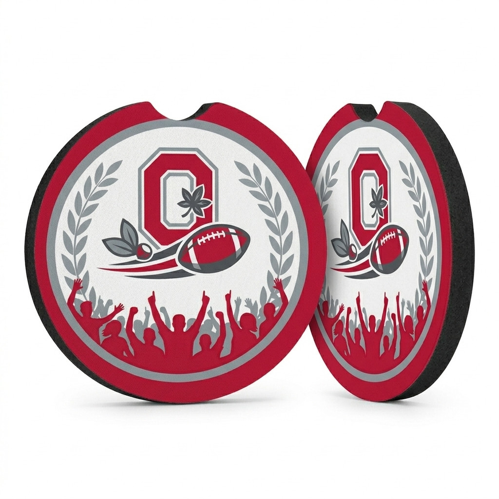 Ohio State Buckeyes Car Coasters 2pc Set Absorbent Cup Holder Inserts OSU Fan