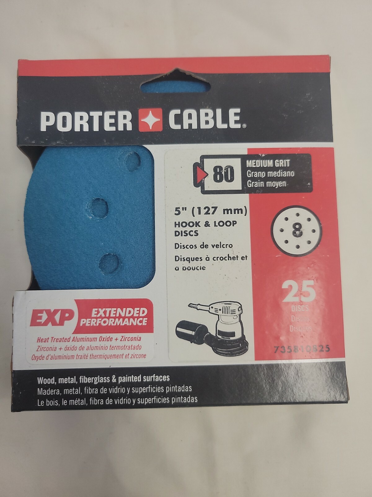 Porter Cable 735810825 Hook and Loop 5" Discs 8-Hole 80G (25 Pieces)