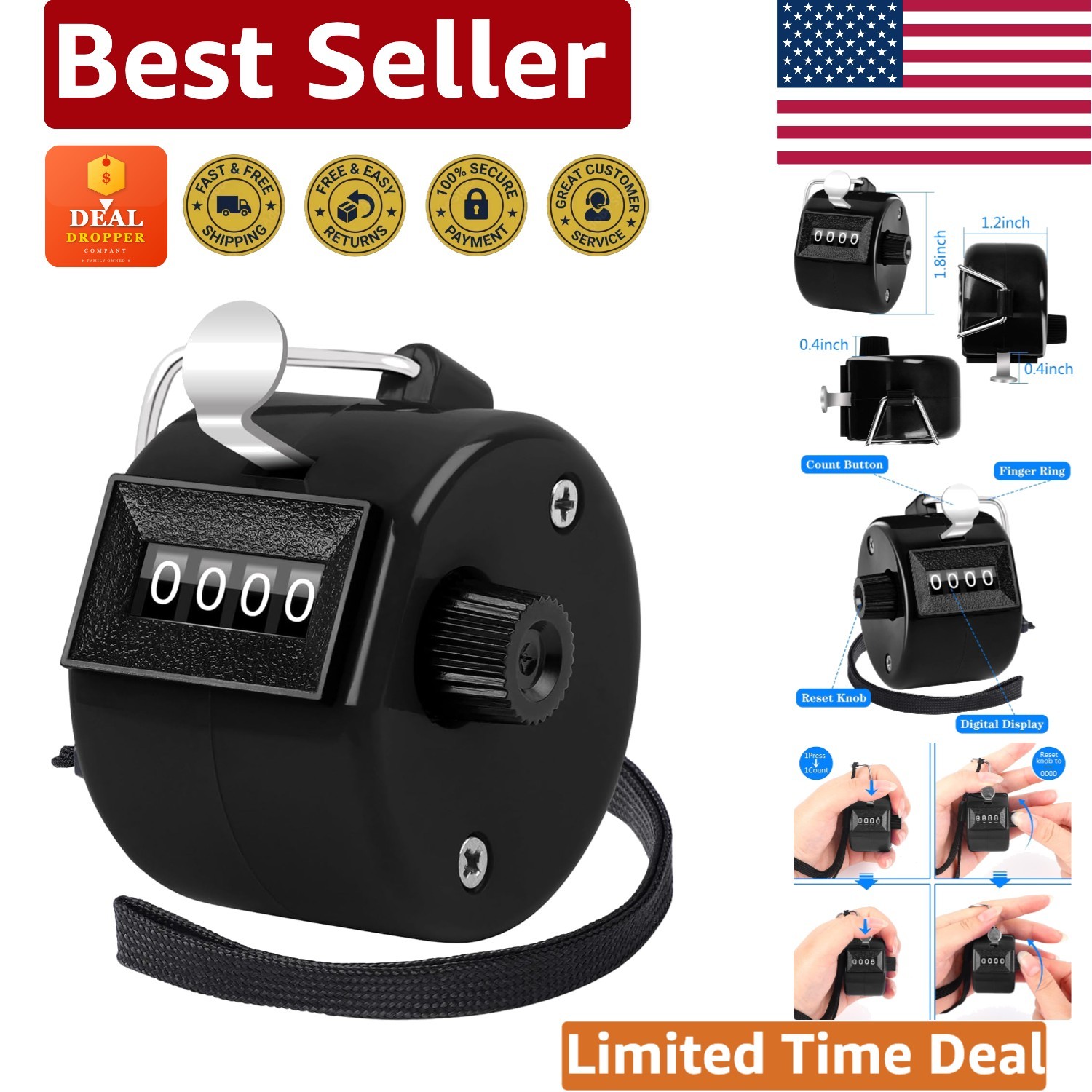Portable Handheld Tally Counter Clicker for Accurate Counting - Up to 9999