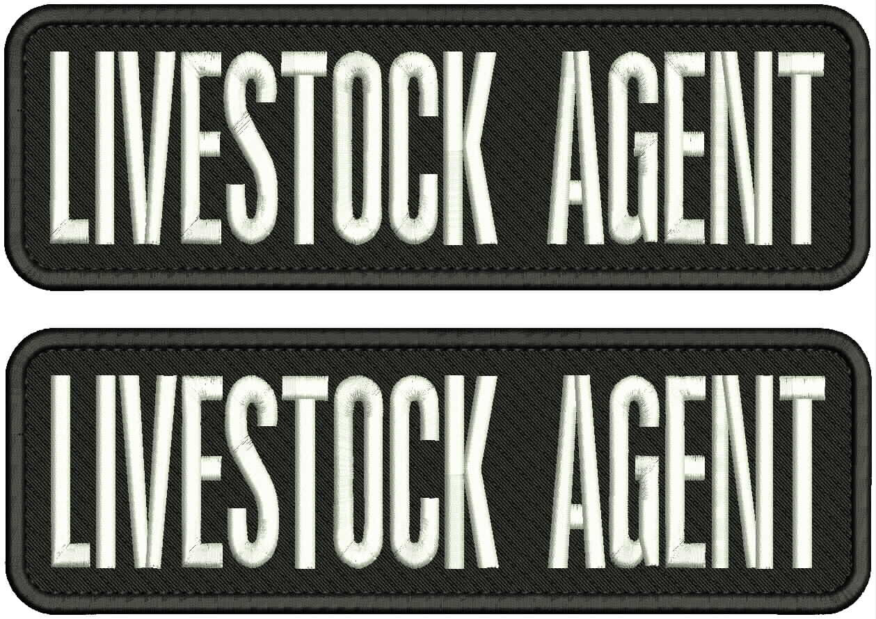 LIVESTOCK AGENT 2 EMBROIDERY PATCH 8x2.5 '' HOOK ON BACK WHITE ON BLACK