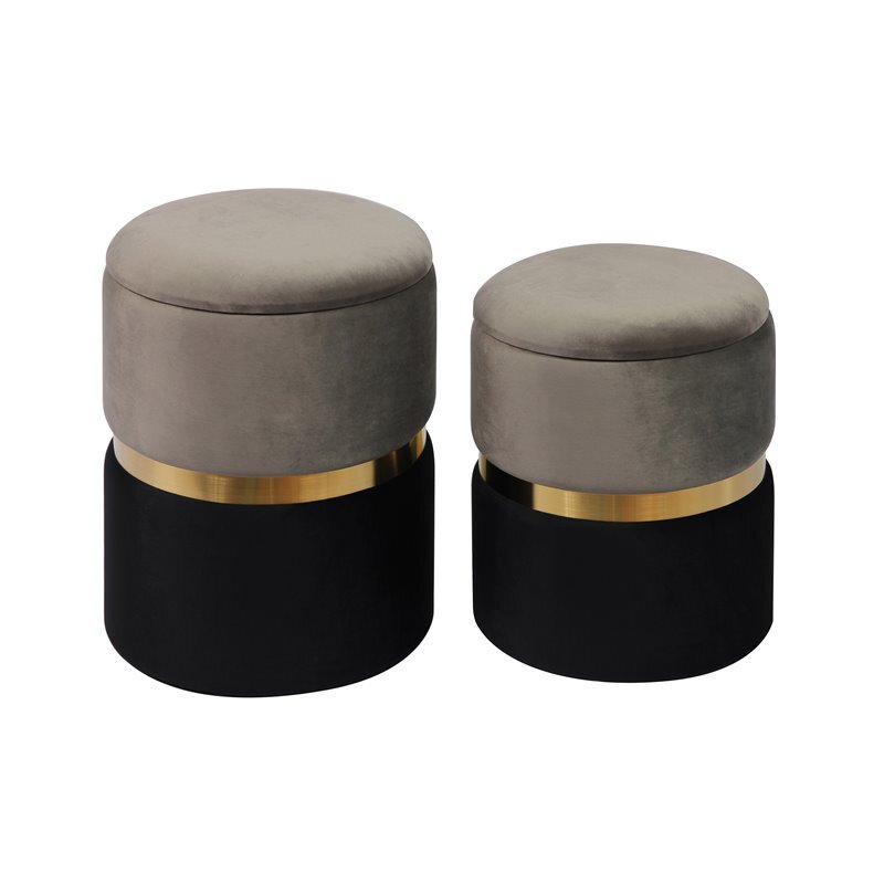 Maklaine 17.3"H Velvet Storage Ottomans in Gray Finish (Set of 2)