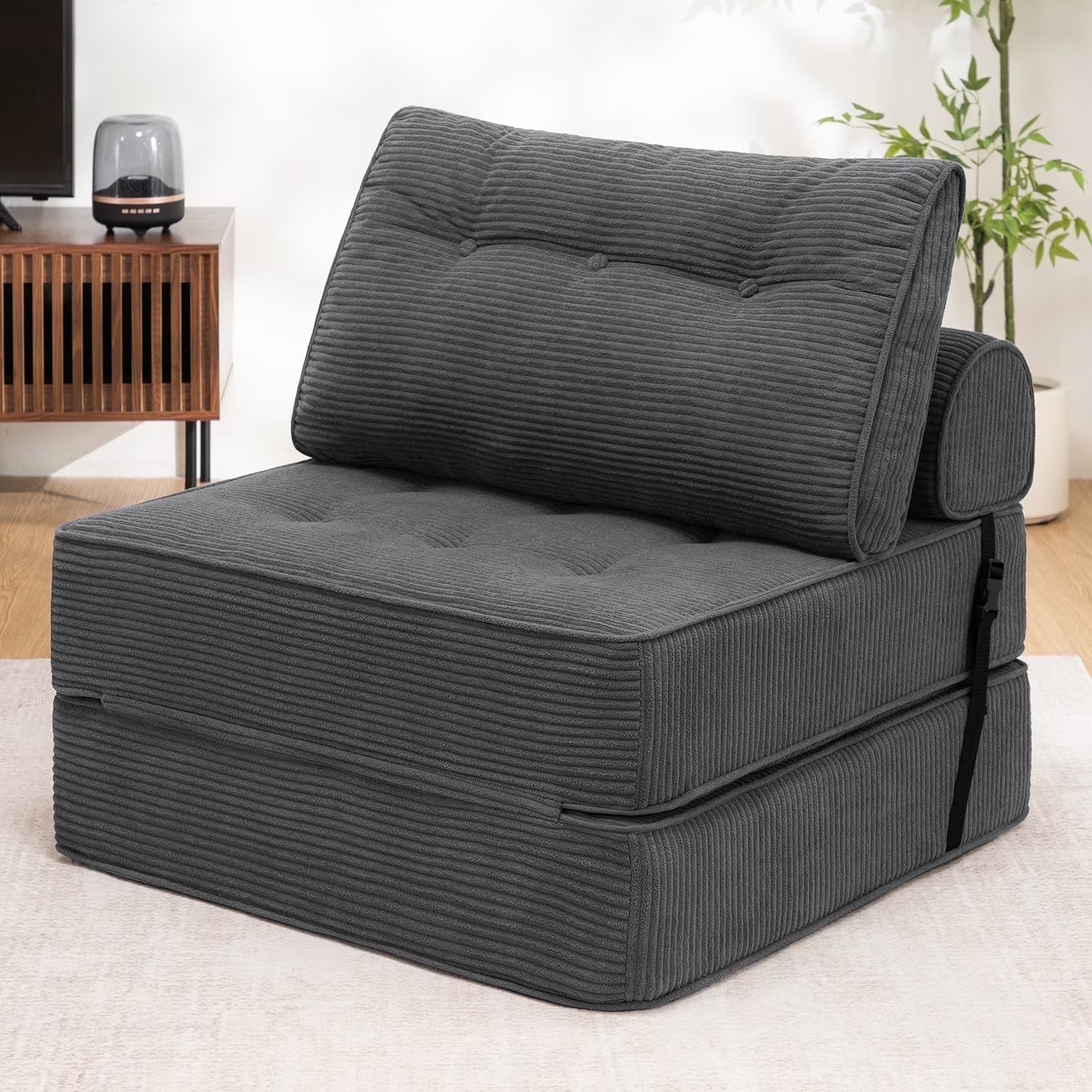 Folding Sofa Bed Single Convertible Futon Chair Gray with Pillow Foam