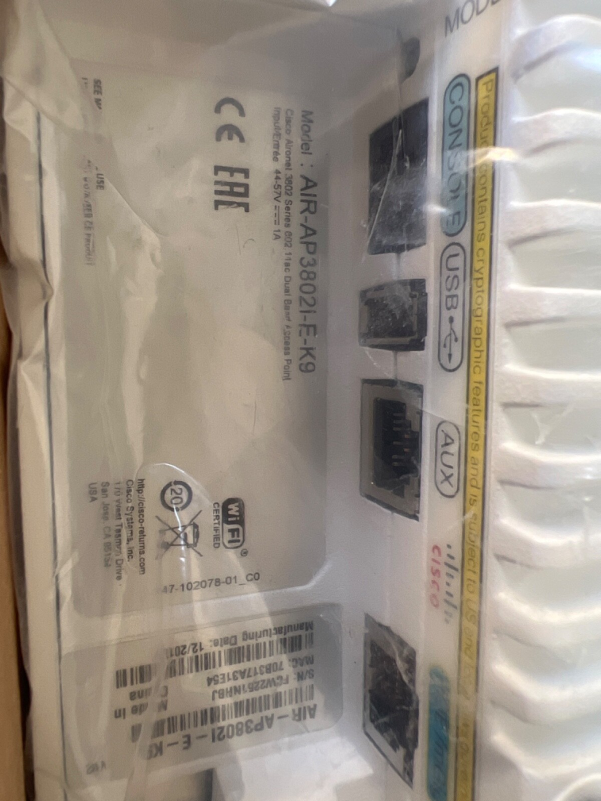CISCO AIR-AP3802I-E-K9 Dual Band ACCESS POINT