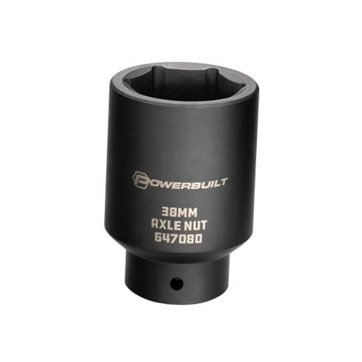 Axle Nut Socket, 1/2 Inch Drive, Use with Impact Wrench, 12 Point, Remove 38mm