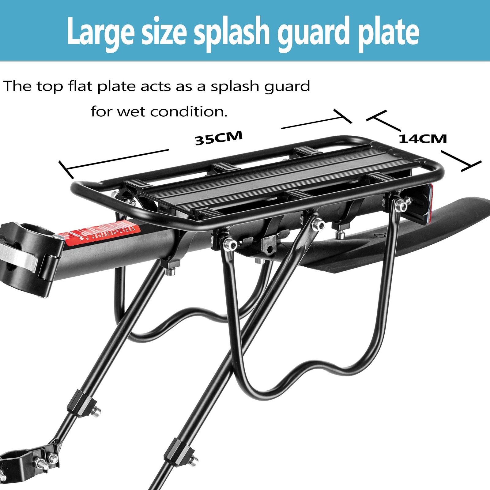 Rear Bike Rack,115 LB Capacity Solid Bearings Bike Cargo Rack w/Fender & Larg...