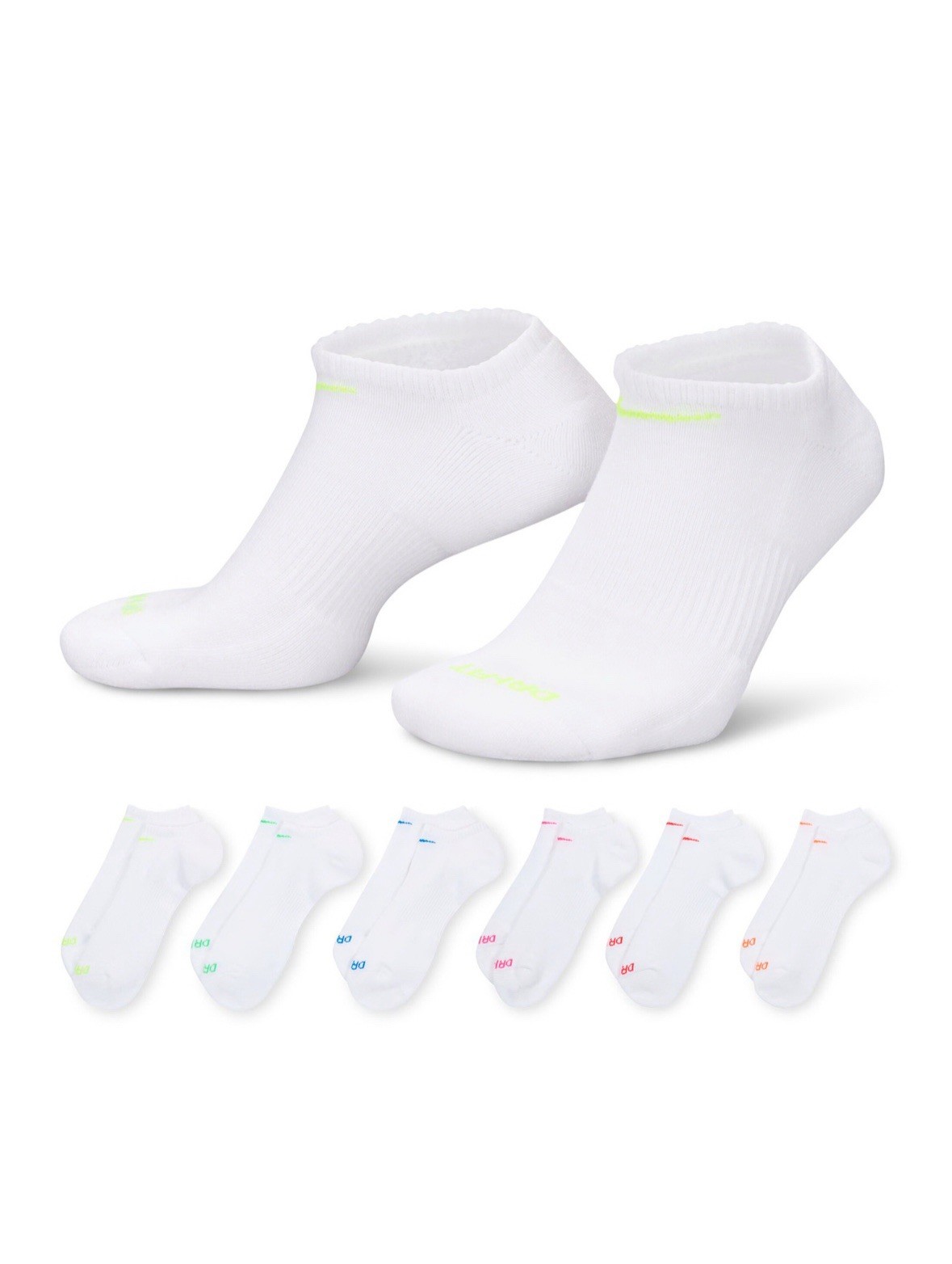 Nike 6-Pack Dri-Fit No Show Socks 6 Colors (SX6898-968)  Women 10-13 Men’s 8-12