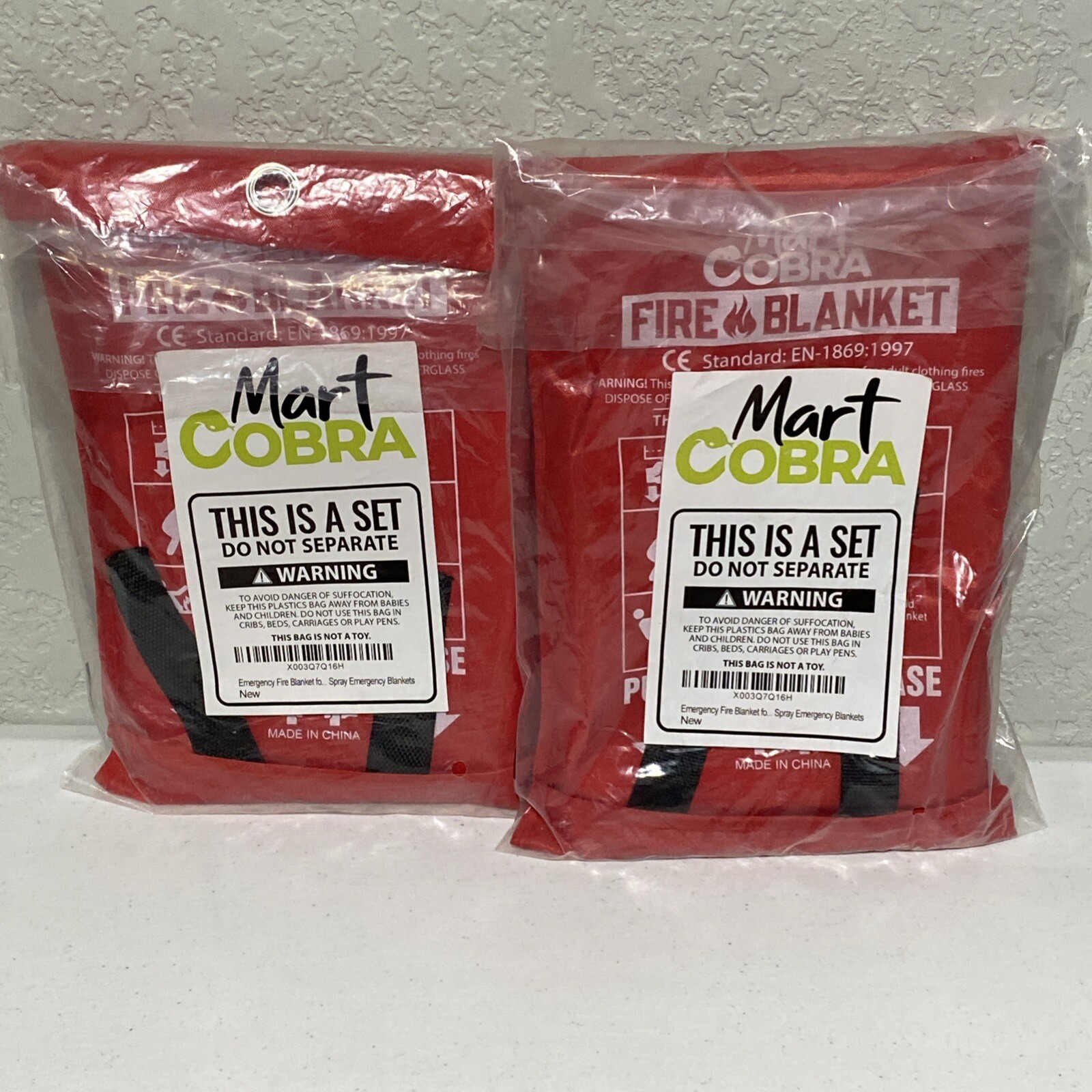Fire Blanket Mart Cobra Emergency Safety Home Kitchen Fiberglass 1mx1m 40” Set 2