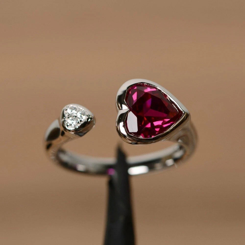 1.2ct Ruby & Diamond Open Bypass Design Engagement Ring 14k SOLID White Gold