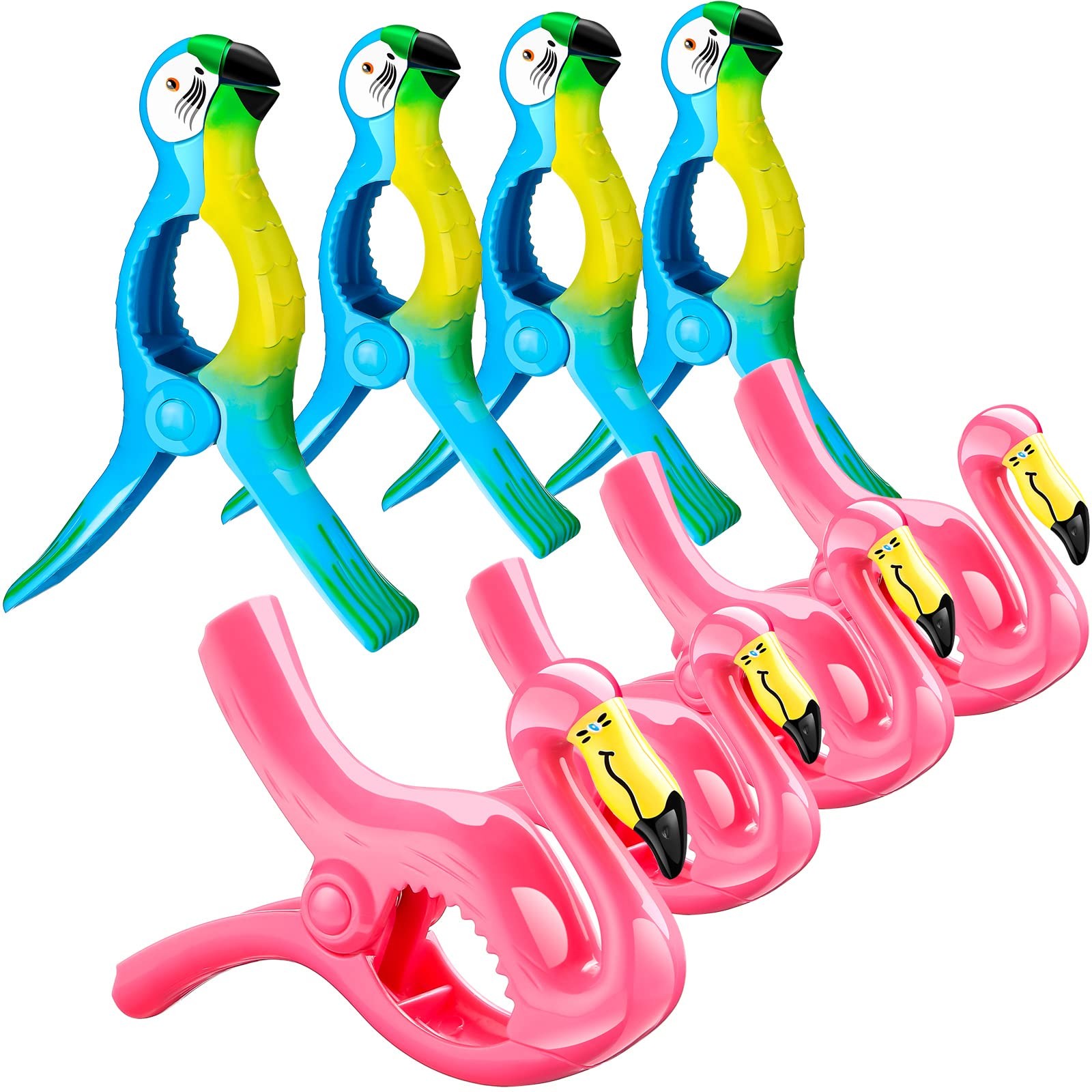 8 Pcs Beach Towel Clips for Chairs Towels, Flamingo Parrot Heavy Duty Holders...
