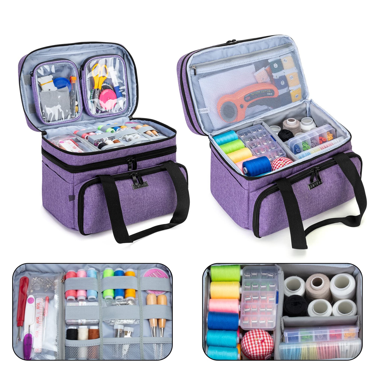 BAFASO Double Layer Sewing Accessories Organizer with 2 Detachable Purple
