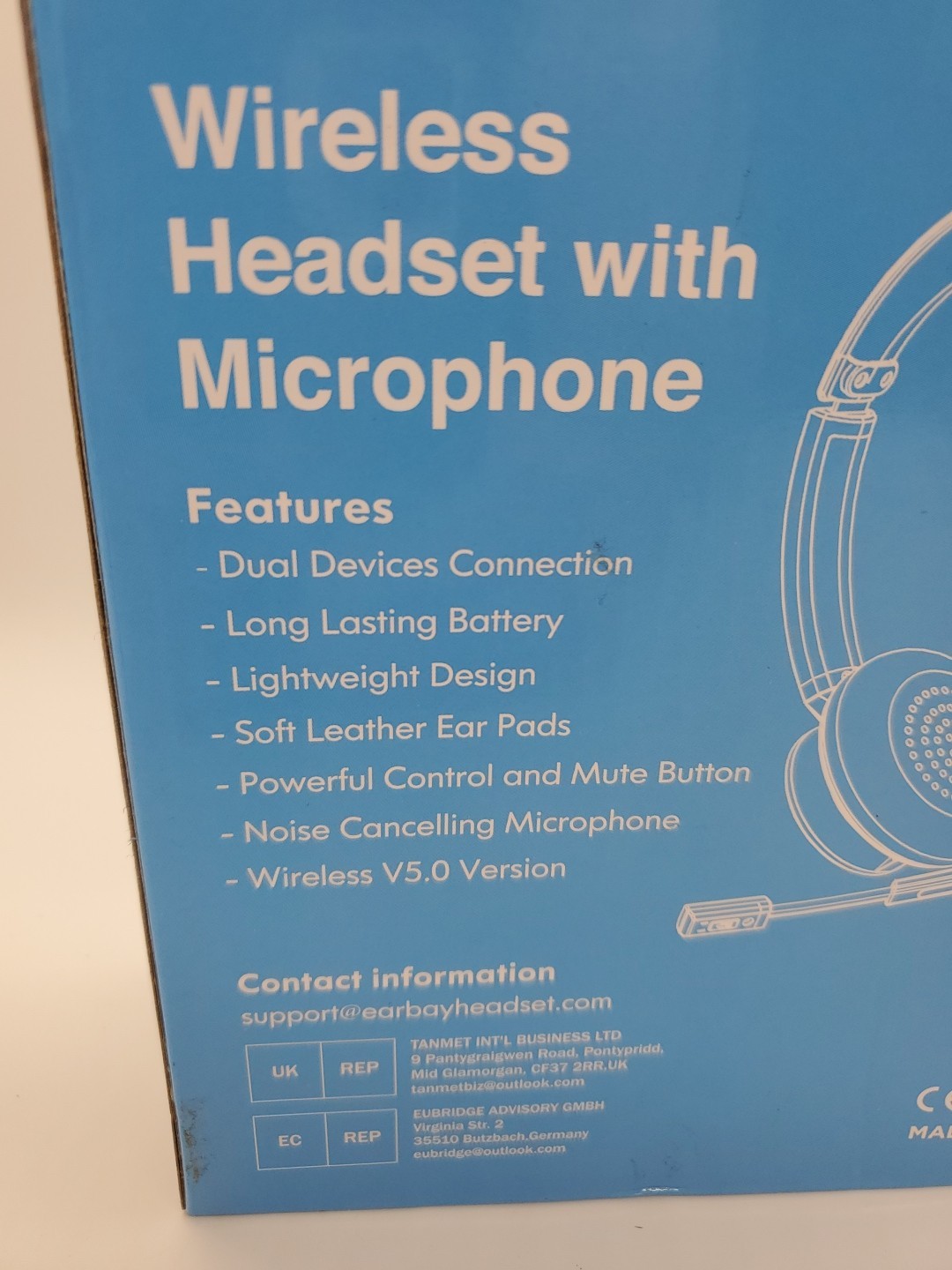 Earbay Wireless Headset Bluetooth with Microphone Noise Cancelling BT782