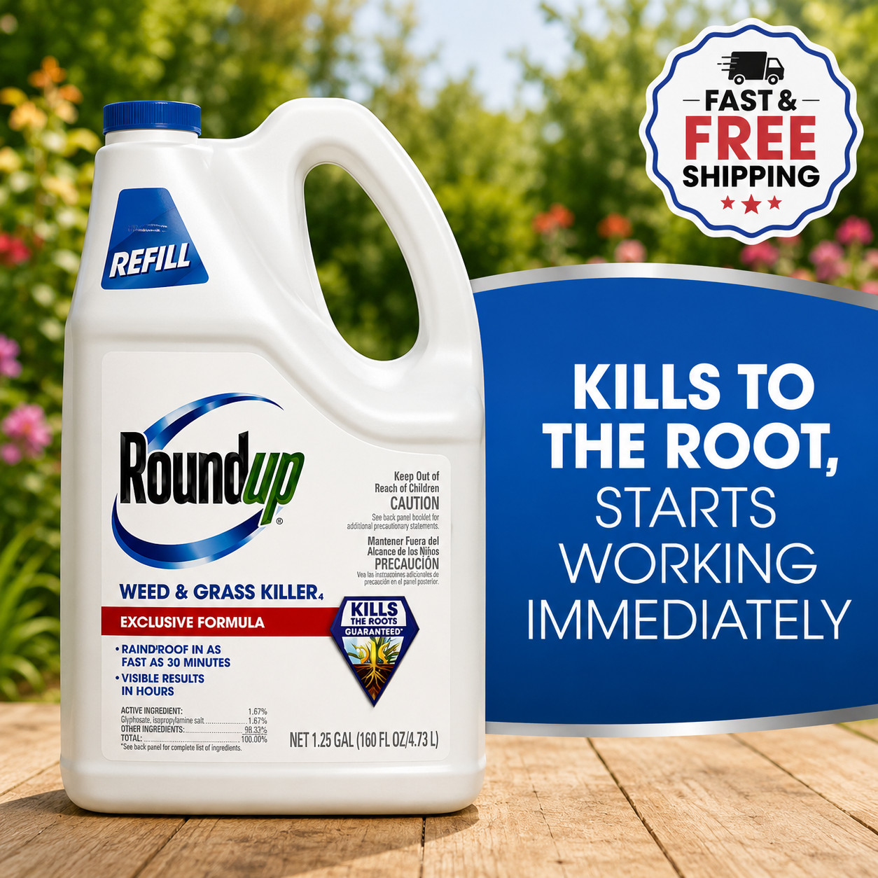 Roundup Weed & Grass Killer4 Refill 1.25 Gallon Weed Killer for Flower Beds Tree