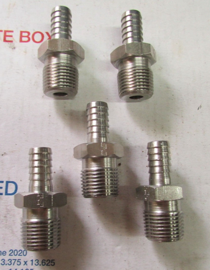 LOT of 5 - “3/8" MNPT x 3/8" Hose Barb 316 Stainless Steel Adapter