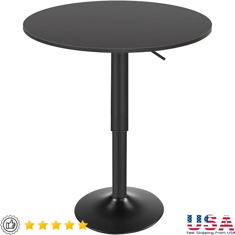 Modern Adjustable Height Round Bar Table Bistro Dining Cafe Iron Base Stable New