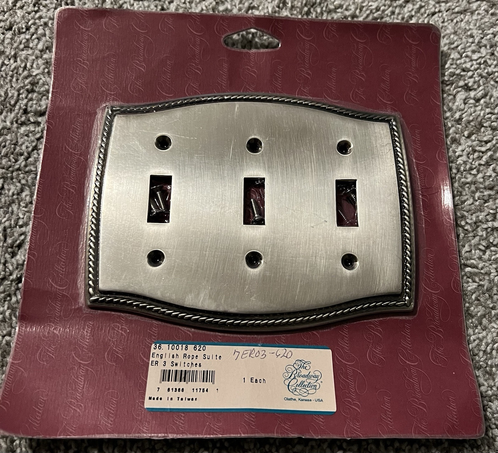 BROADWAY 36.10018.620 English Rope Suite 3 Switch Cover Satin Nickel Finish New